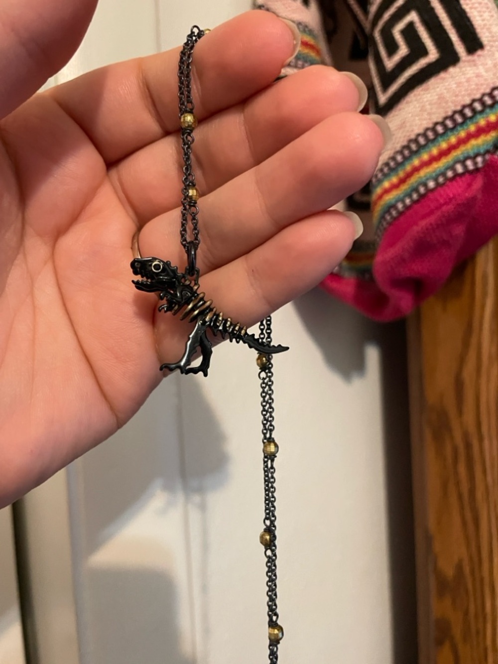 Black and Gold Rexy Coach Skeleton Pendant Necklace - - Picture 1 of 4
